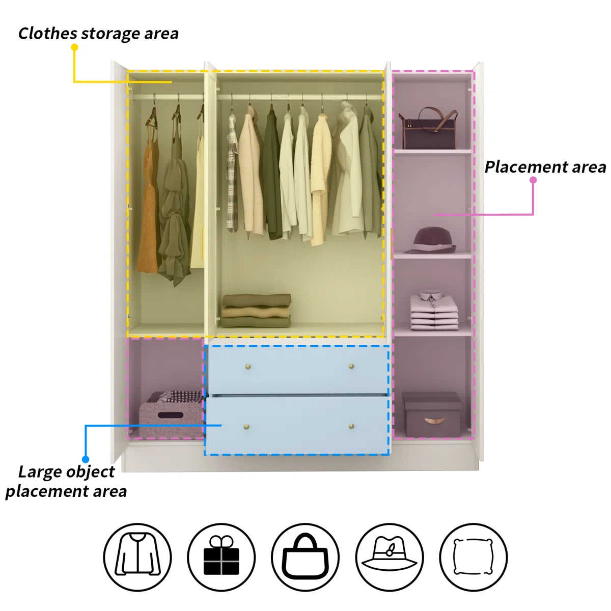 Ragin Bedroom Wardrobe 70.9 Inch 4-Door Solid Wood Storage