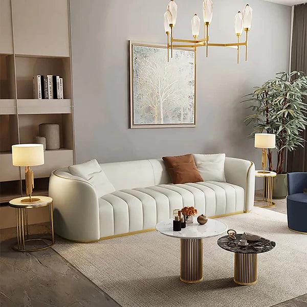 Moe Faux Leather Upholstered 3-Seater Sofa with Gold Legs - Ouch Cart