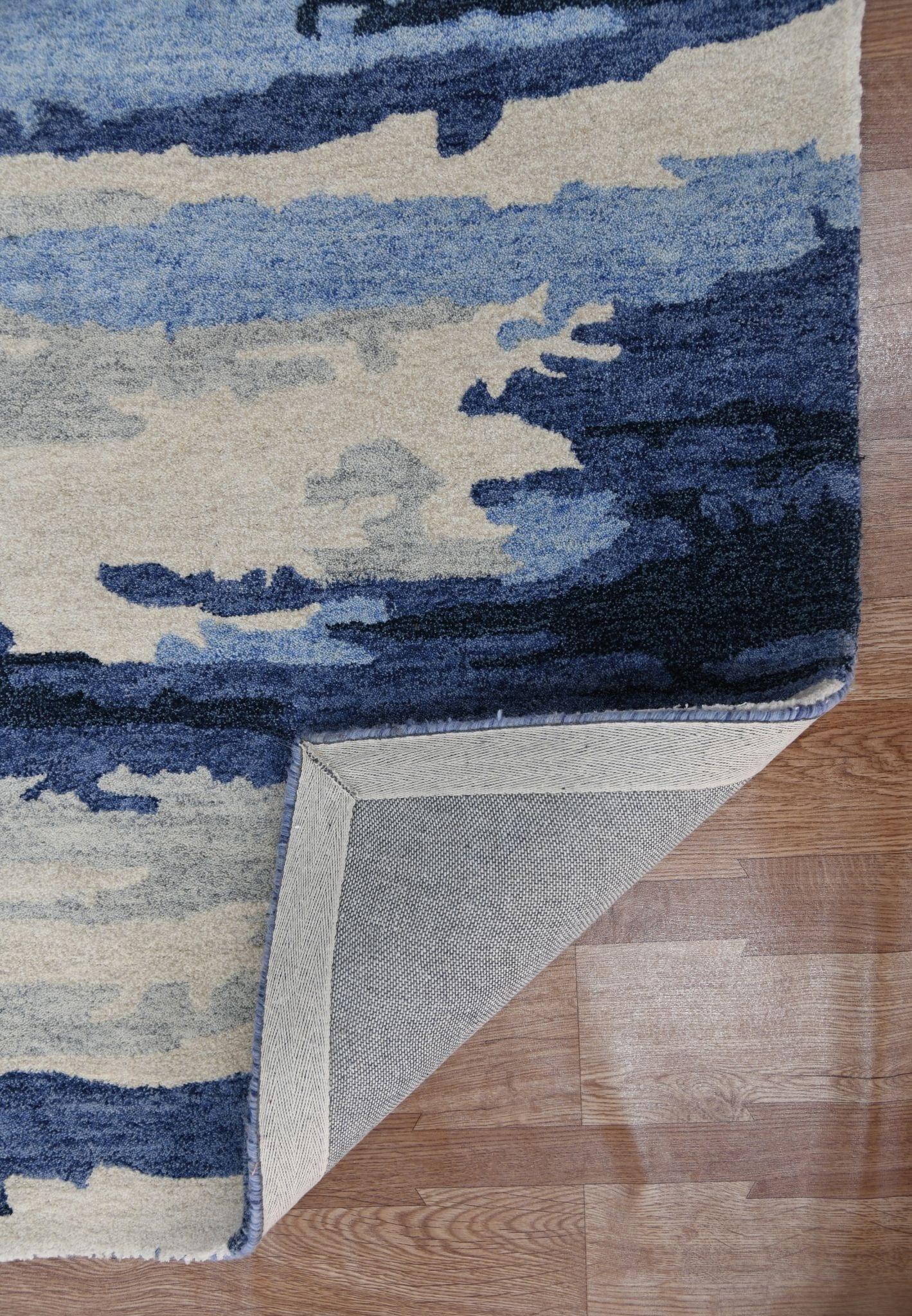 Navy Wool & Viscose Abstract 5x8 Feet Hand-Tufted Carpet - Rug - Ouch Cart