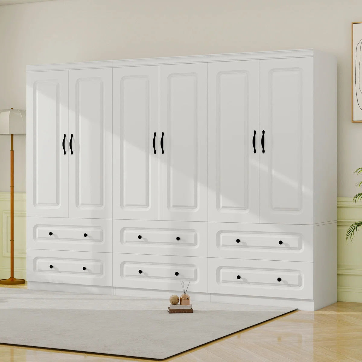 70.87"H Freestanding Wardrobe Armoire With Hanging Rods, 6-Door Armoire Closet With Drawers For Bedroom