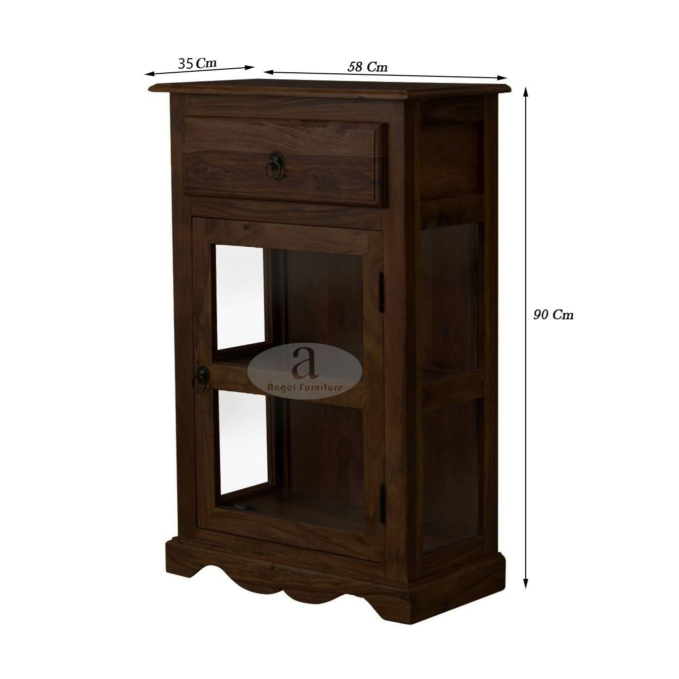 Sheesham Wood One Drawer Crockery Cabinet Small In Walnut Finish - Ouch Cart