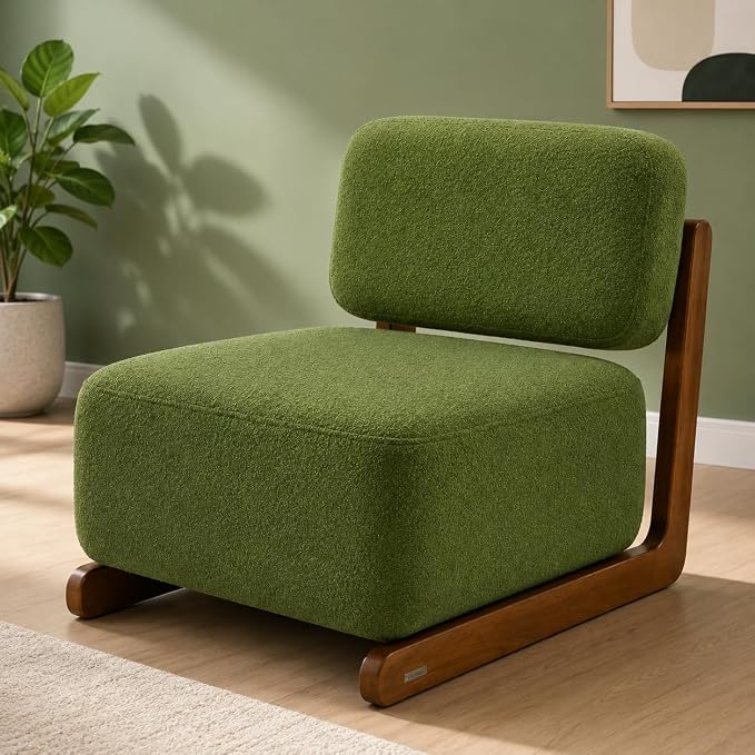 Ouch Cart Modern Cream Bouclé Lounge Chair with Wooden Frame | Cozy Accent Chair Ouch Cart
