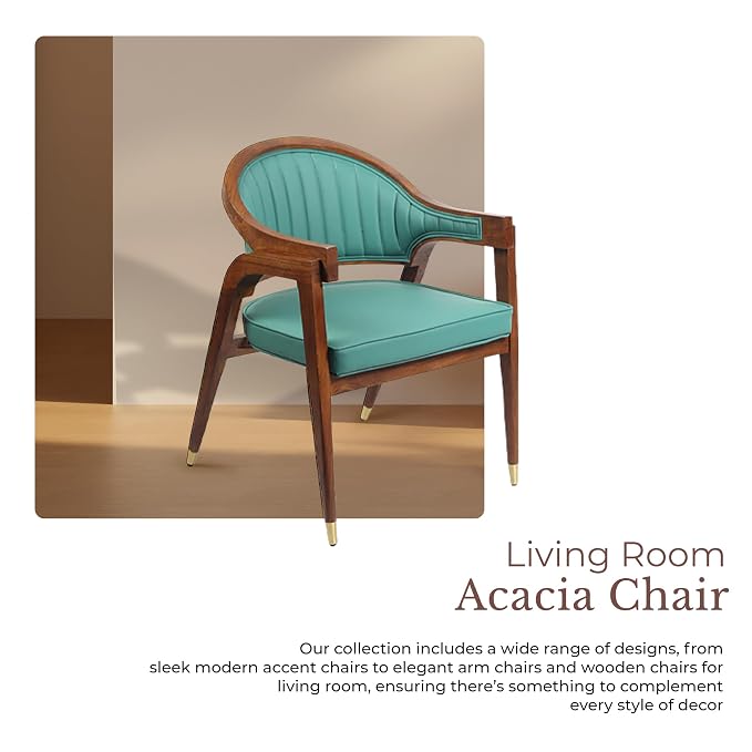Brown & Emerald Green Acacia Wood Accent Chair OUCH CART