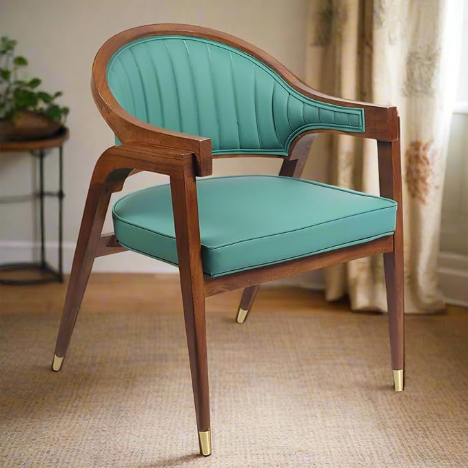 Brown & Emerald Green Acacia Wood Accent Chair OUCH CART