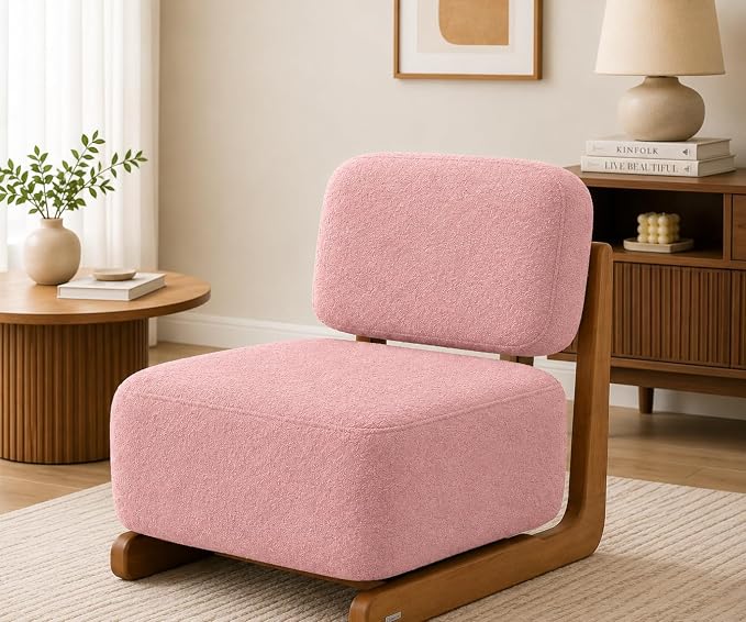 Ouch Cart Modern Cream Bouclé Lounge Chair with Wooden Frame | Cozy Accent Chair Ouch Cart