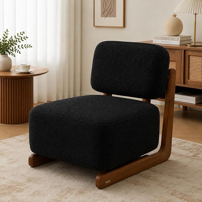 Ouch Cart Modern Cream Bouclé Lounge Chair with Wooden Frame | Cozy Accent Chair Ouch Cart