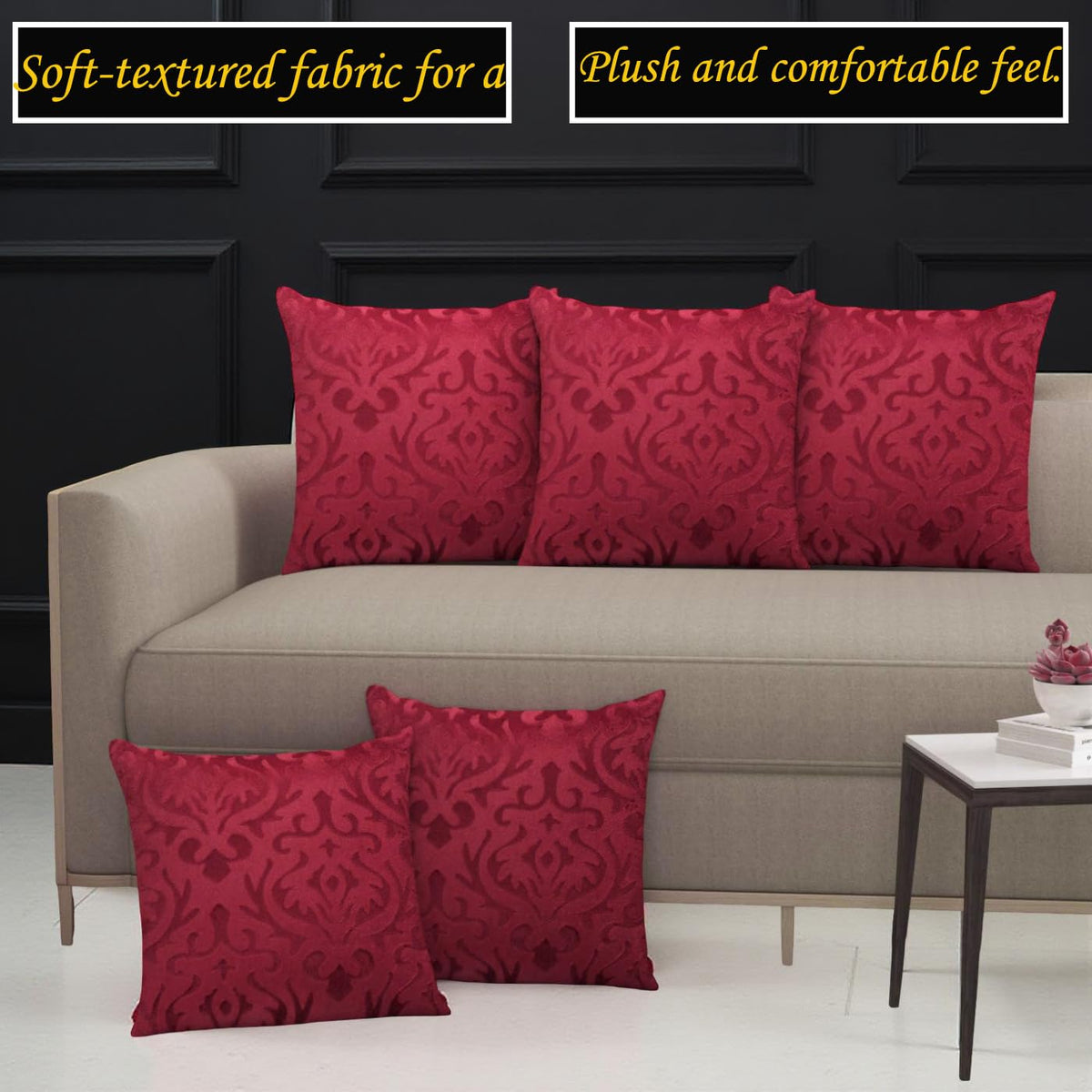 Stylish Geometric Velvet Cushion Covers 20 x 10 Inch, Set of 5