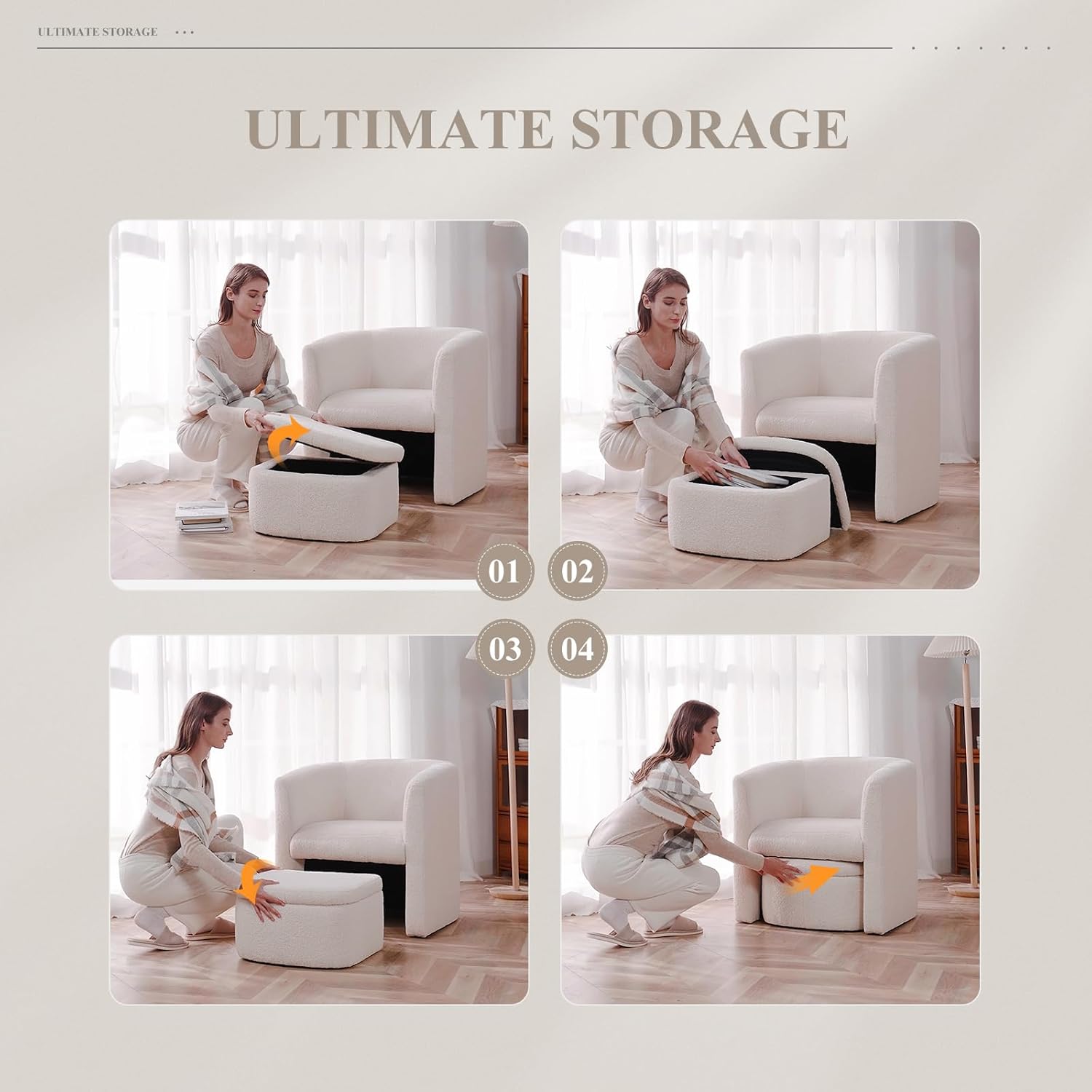 Modern Upholstered Barrel Accent Chair with Storage Ottoman ouch csrt