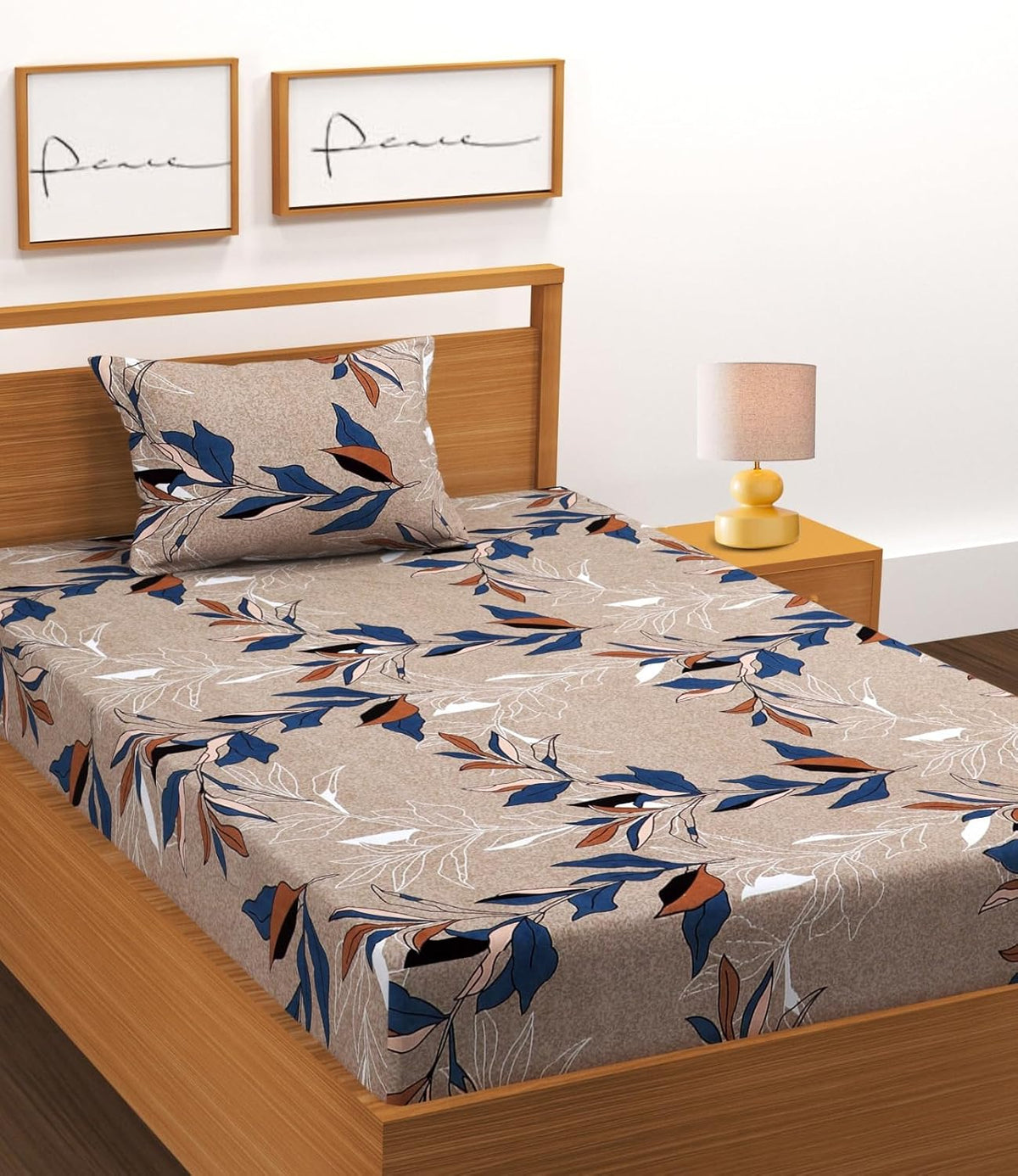 Trending Fitted Elastic Cotton Double King Bedsheet with 2 Pillow Covers | 220 Thread Count | Botanical Floral Print | All-Around Elastic Fit | Fits Up to 8 Inch Mattress | Summer Bedsheet OUCH CART