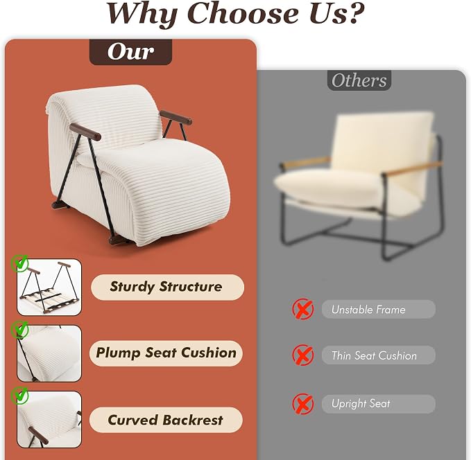 Ouch Cart Modern Upholstered Lounge Chair with Wooden Armrests | Cozy Accent Chair OUCH CART