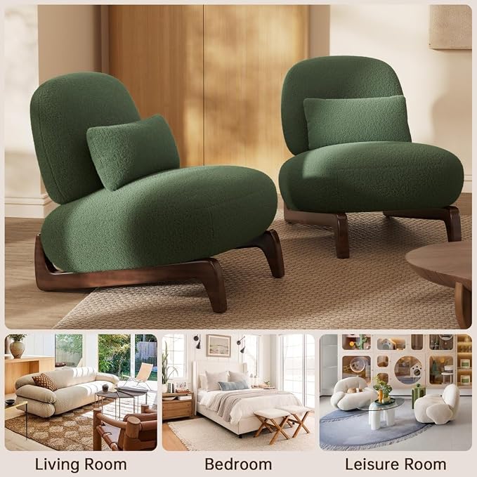 Ouch Cart Modern Green Upholstered Lounge Chair with Wooden Legs | Cozy Accent Chair OUCH CART