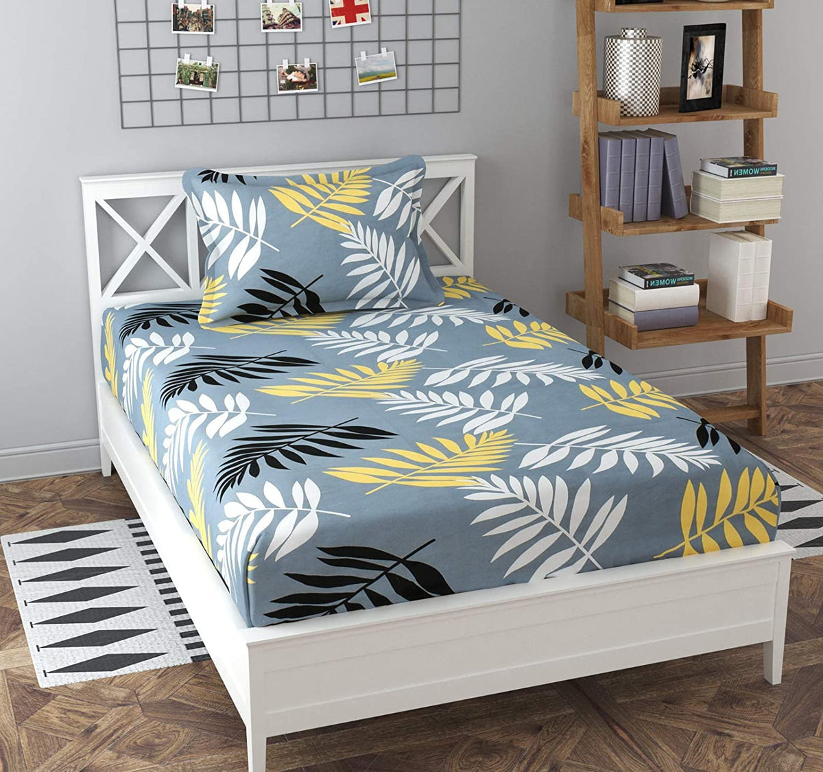 Glace Cotton Single Bedsheet with 1 Matching Pillow Cover | 60 x 90 Inches | Superfine Botanical Print Flat Bedsheet | Multicolour | Summer Bedding OUCH CART