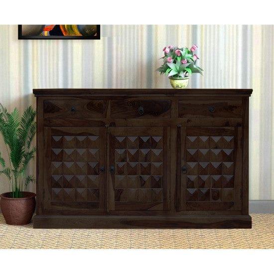 Solid Sheesham Wood Diamond Design Sideboard 3 Door 3 Drawer (Walnut Finish) - Ouch Cart
