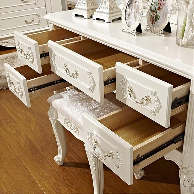 Ouch Cart Luxury Vanity Dressing Table with Mirror & Stool | French Style Makeup Table with Drawers OUCH CART