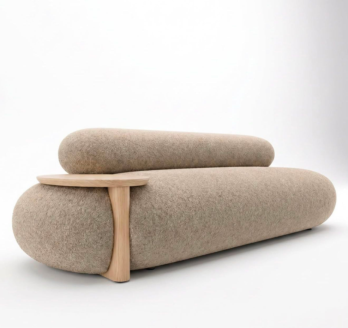 Modern 2-Seater Sofa with Side Table – Curved Upholstered Couch for Living Room OUCH CART