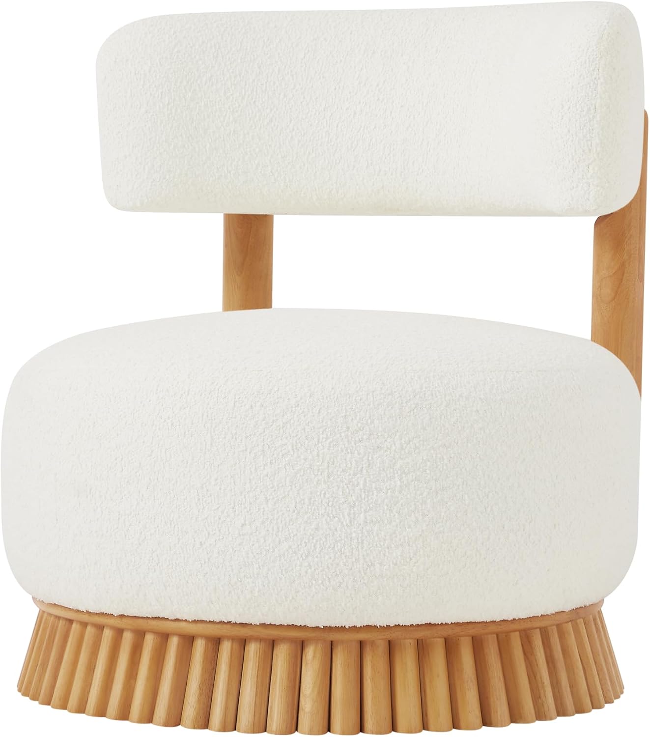 Ouch Cart Modern Upholstered Accent Chair | Stylish Round Lounge Chair with Wooden Base