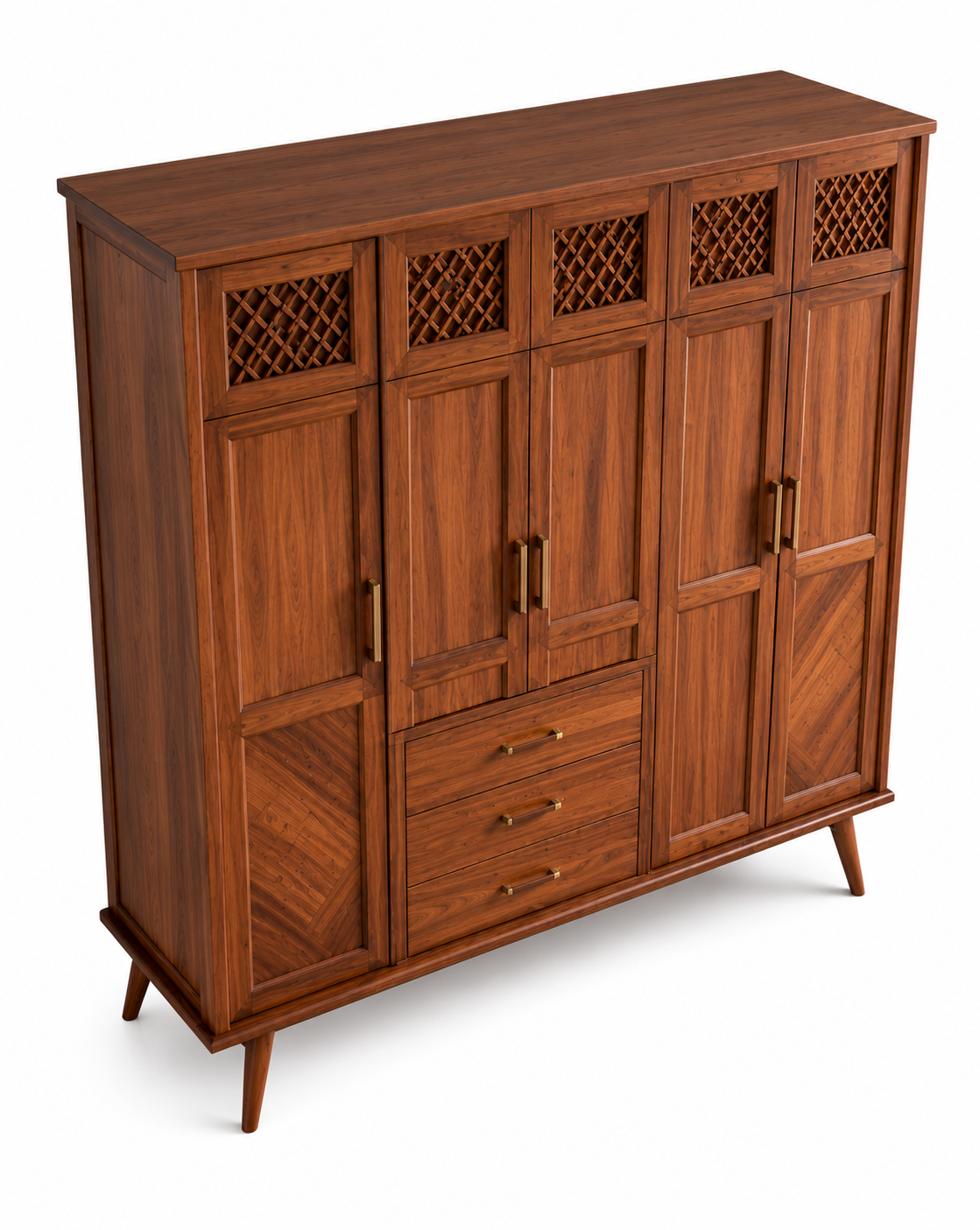 Premium 5 Door Wooden Wardrobe with 3 Drawers | Modern Bedroom Almirah in Walnut Finish | Large Clothes Storage Cabinet