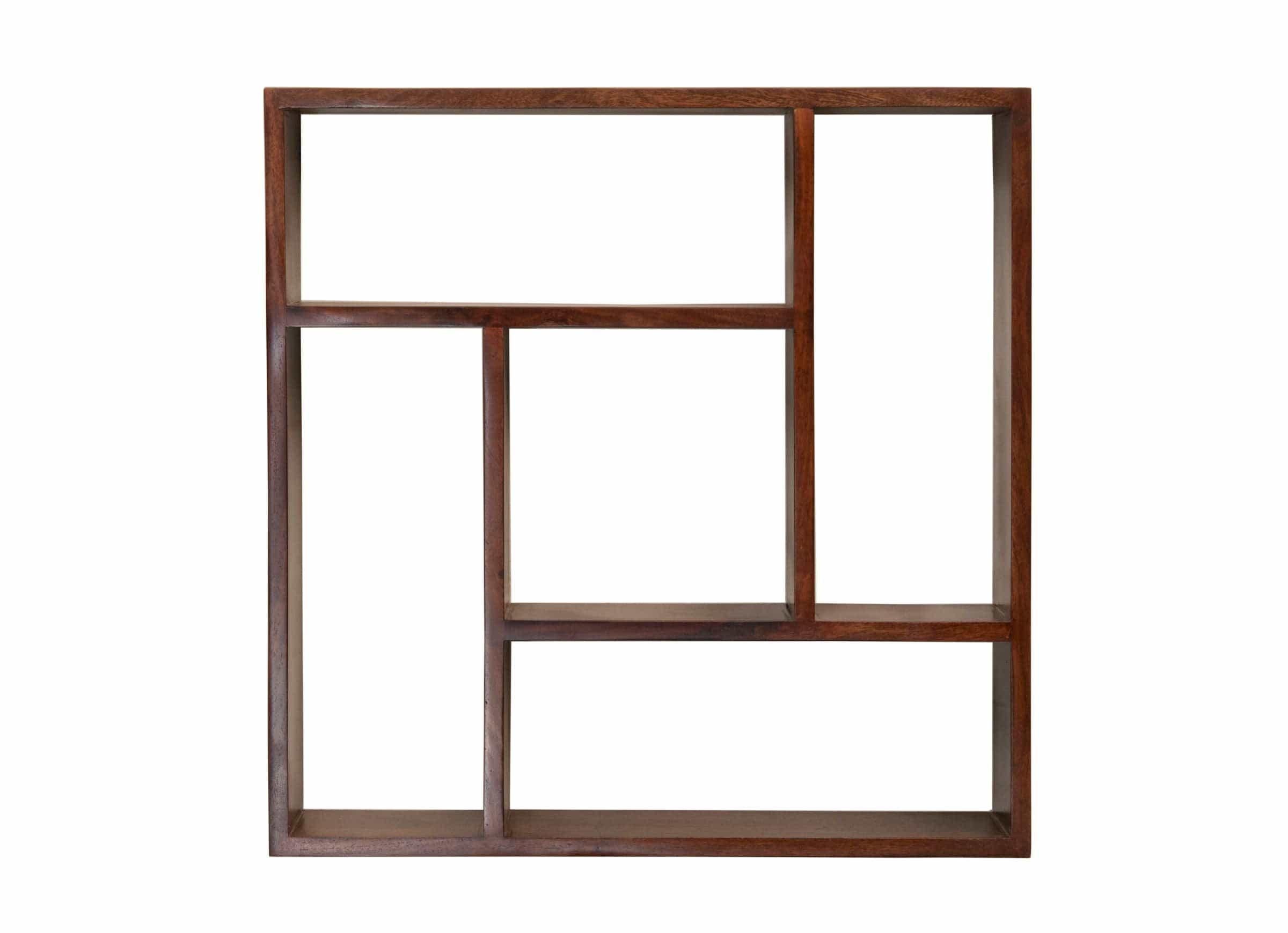 Sheesham Wood Square Storage Wallshelf In Honey Finish - Ouch Cart