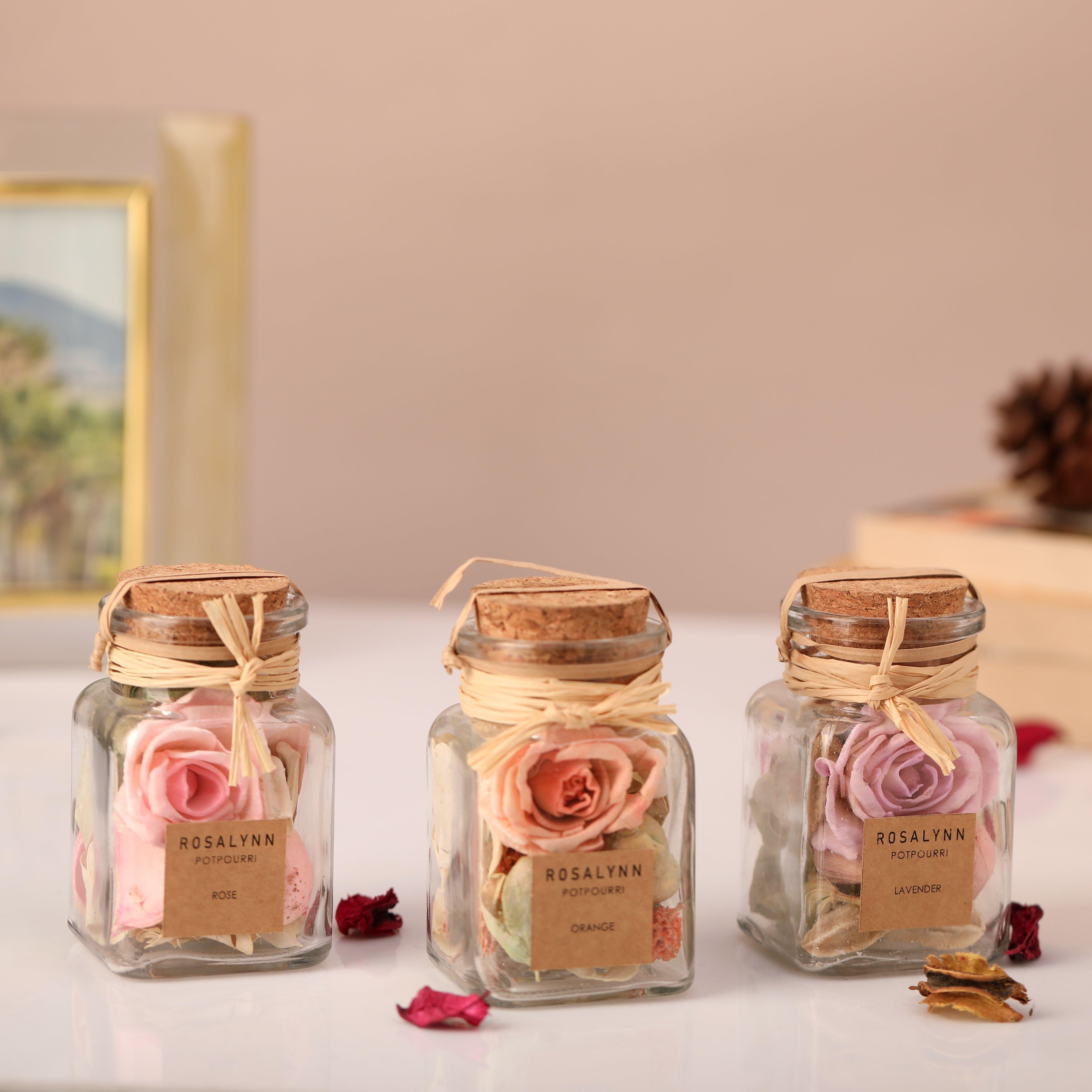 Lea Dried Floral Pastel Potpourri set of 3 (small)fusia rose, lilac lavender, peach belani - Ouch Cart