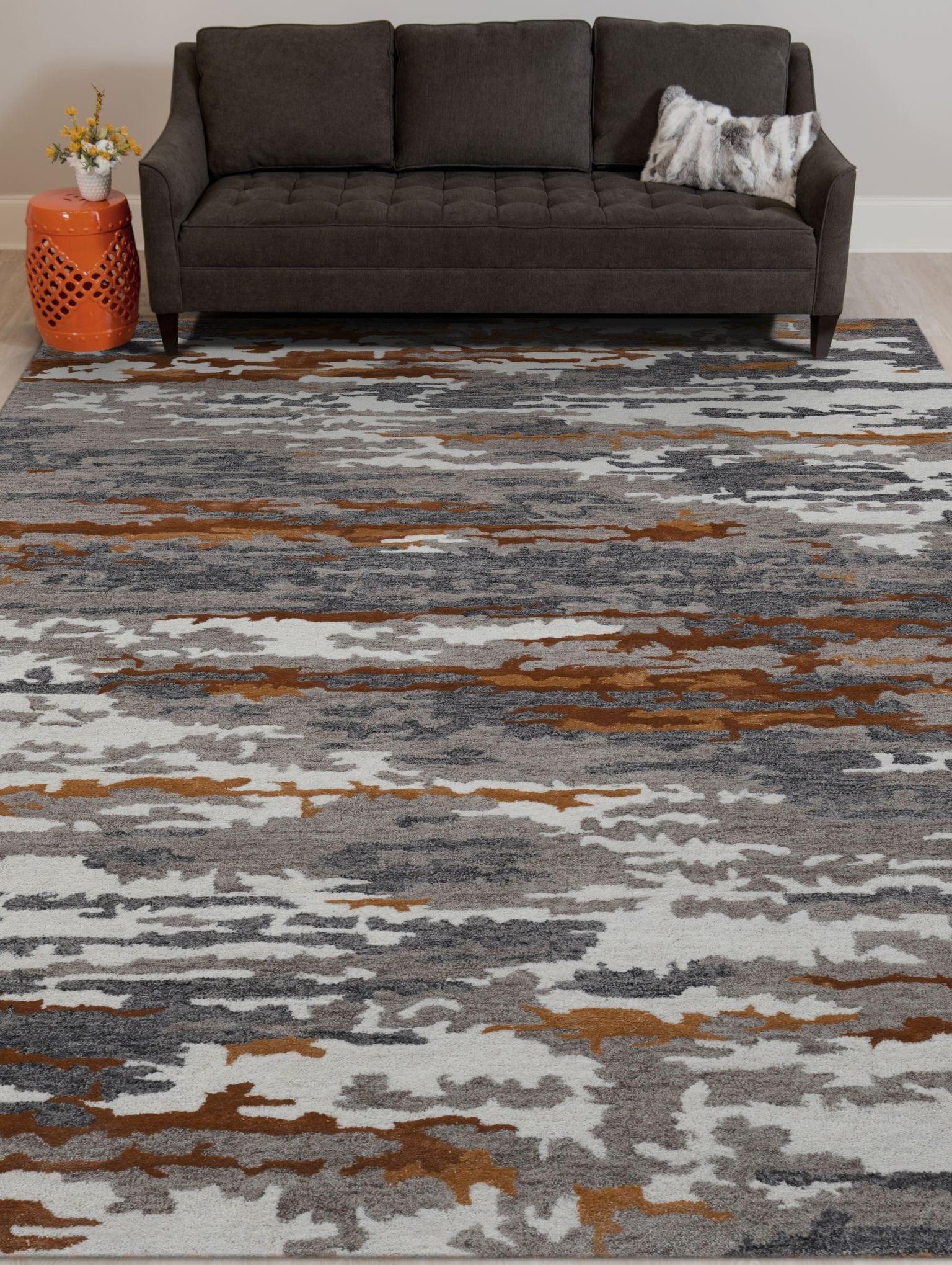 Orange Wool & Viscose Abstract 5x8 Feet Hand-Tufted Carpet - Rug - Ouch Cart