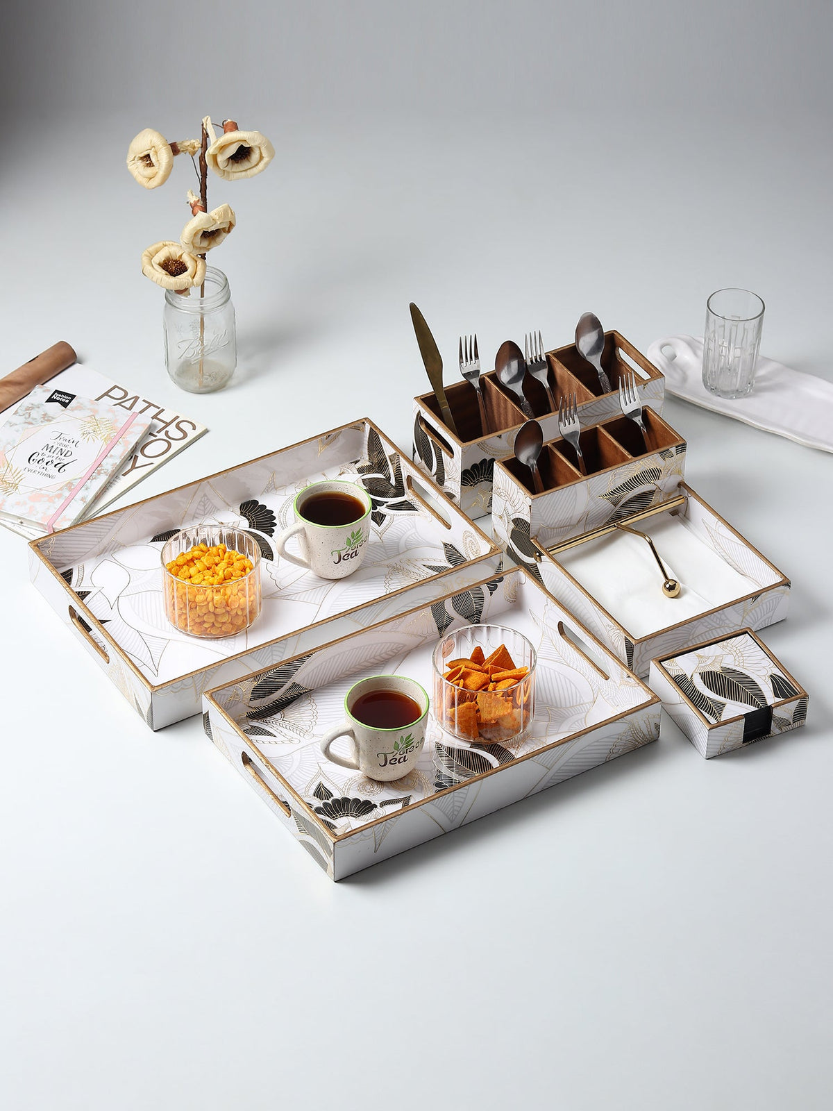 Ivory Noir Bloom Tray Set of 2 M.M.I. OVERSEAS