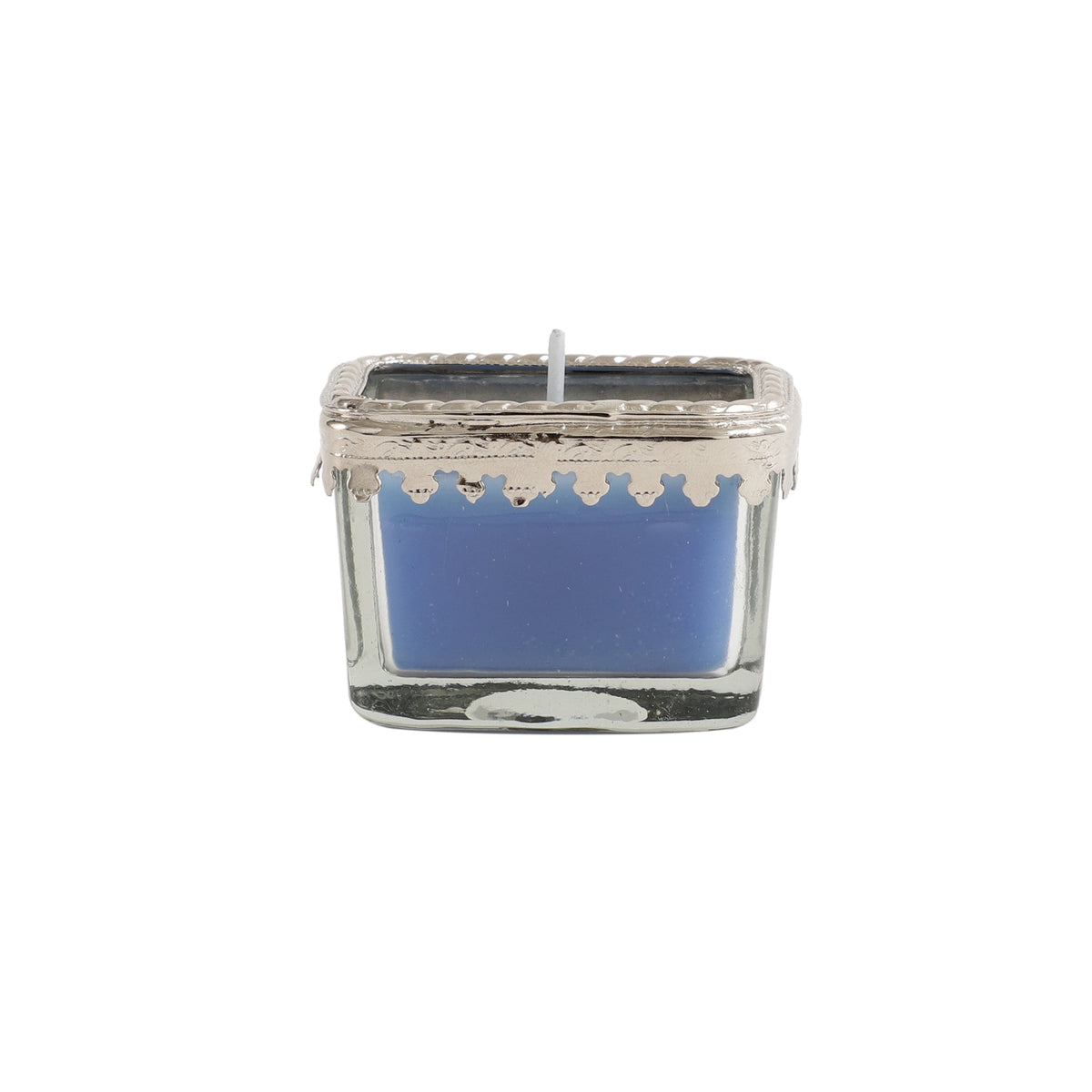 ocean breeze blue Scented candle glass jar with silver ring M.M.I. OVERSEAS