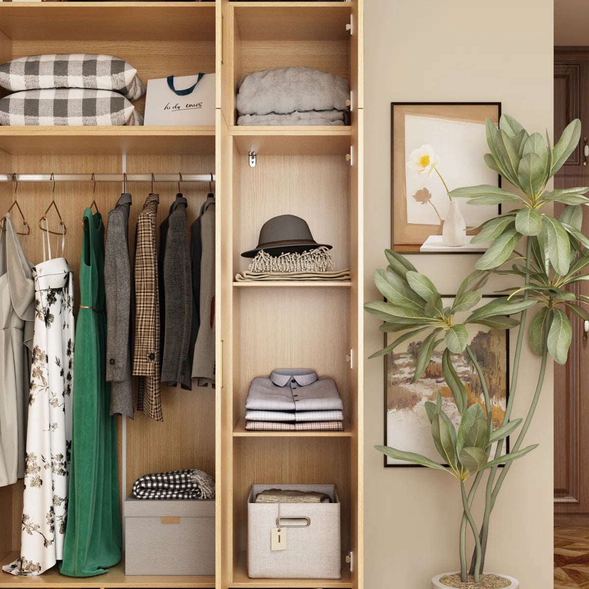 8-Door Wardrobe with 2 Drawers and Top Cabinet Functional Bedroom Storage