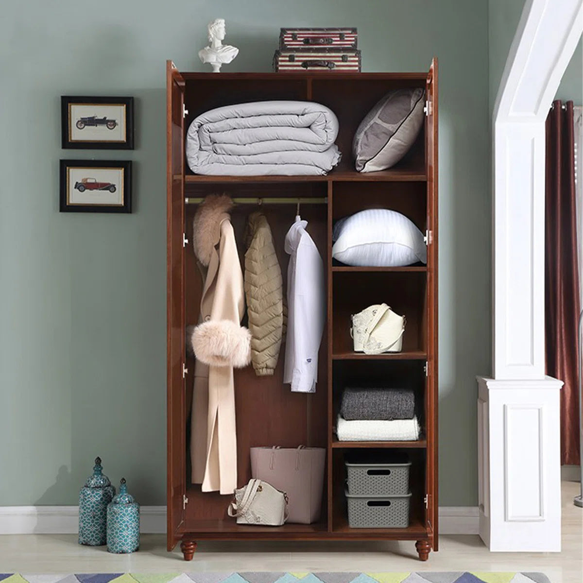 Rubber Wood Wardrobe – American-Style Wooden Closet for Bedroom OUCH CART