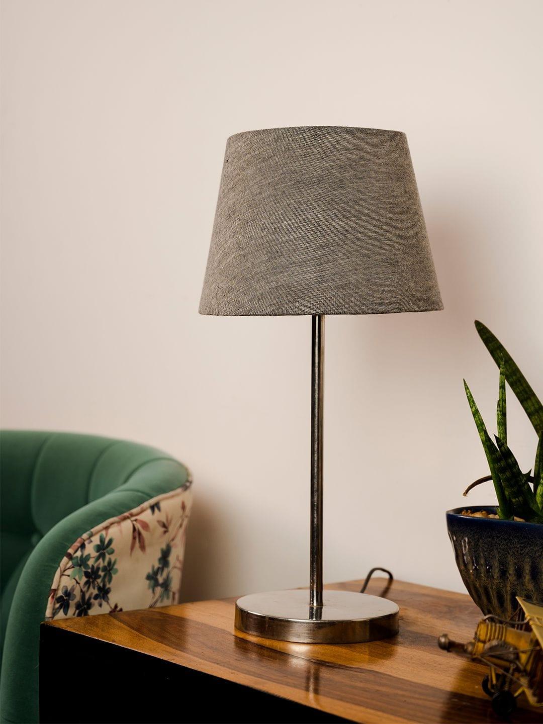 Metal Chrome Finish Lamp with Smare Taper Grey Shade - Ouch Cart