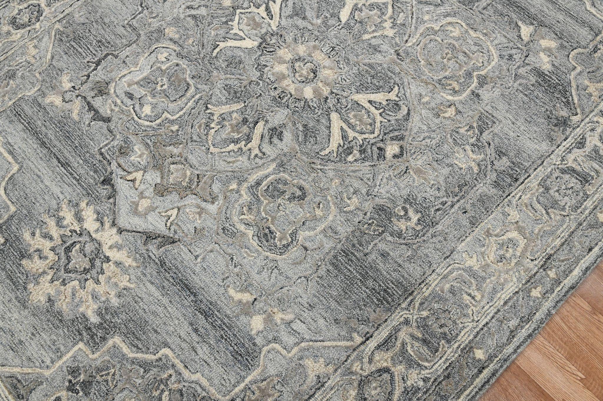 Gray Wool & Viscose Vestige 8X10 Feet Hand-Tufted Carpet - Rug - Ouch Cart