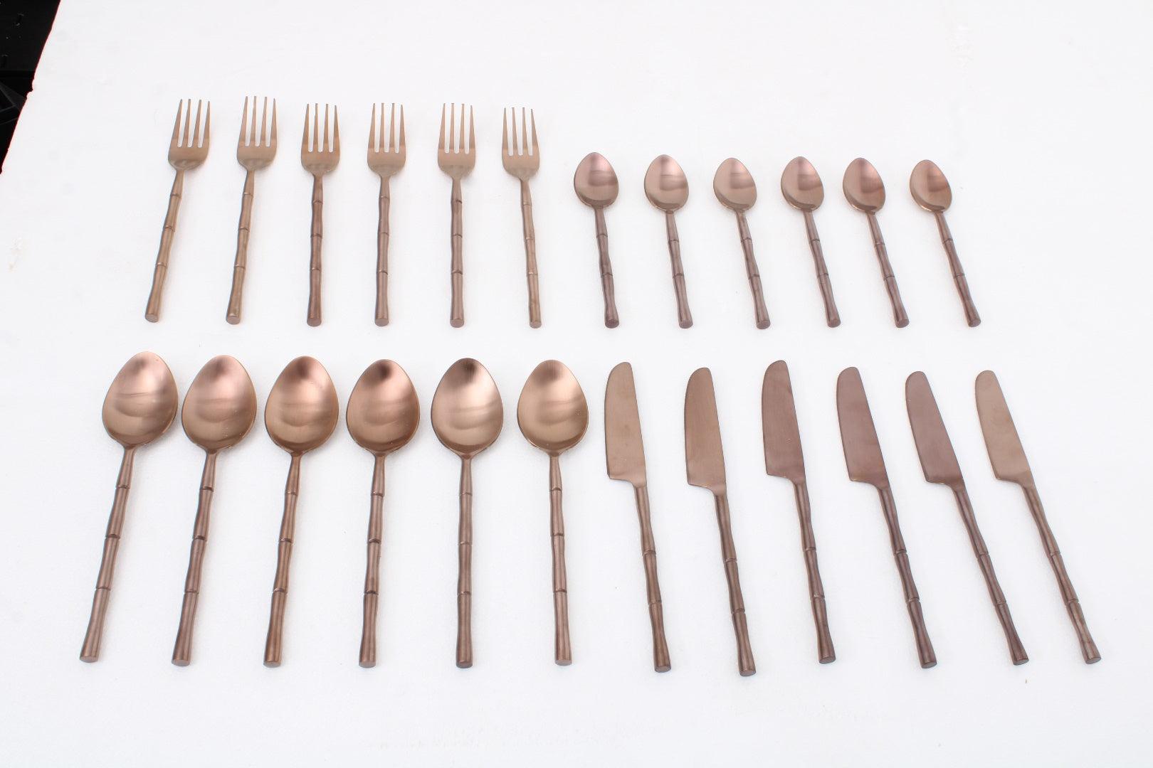 Bamboo Elegance Copper Cutlery Set of 24 - Ouch Cart