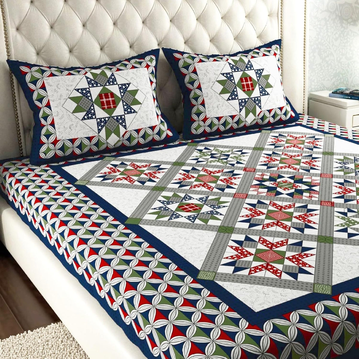 Jaipuri 100% Pure Cotton Double Queen Bedsheet with 2 Pillow Covers | 180 Thread Count | Soft & Smooth Finish | Vibrant Fast Colors | Fine Stitching | Machine Washable | 83 x 93 Inches OUCH CART