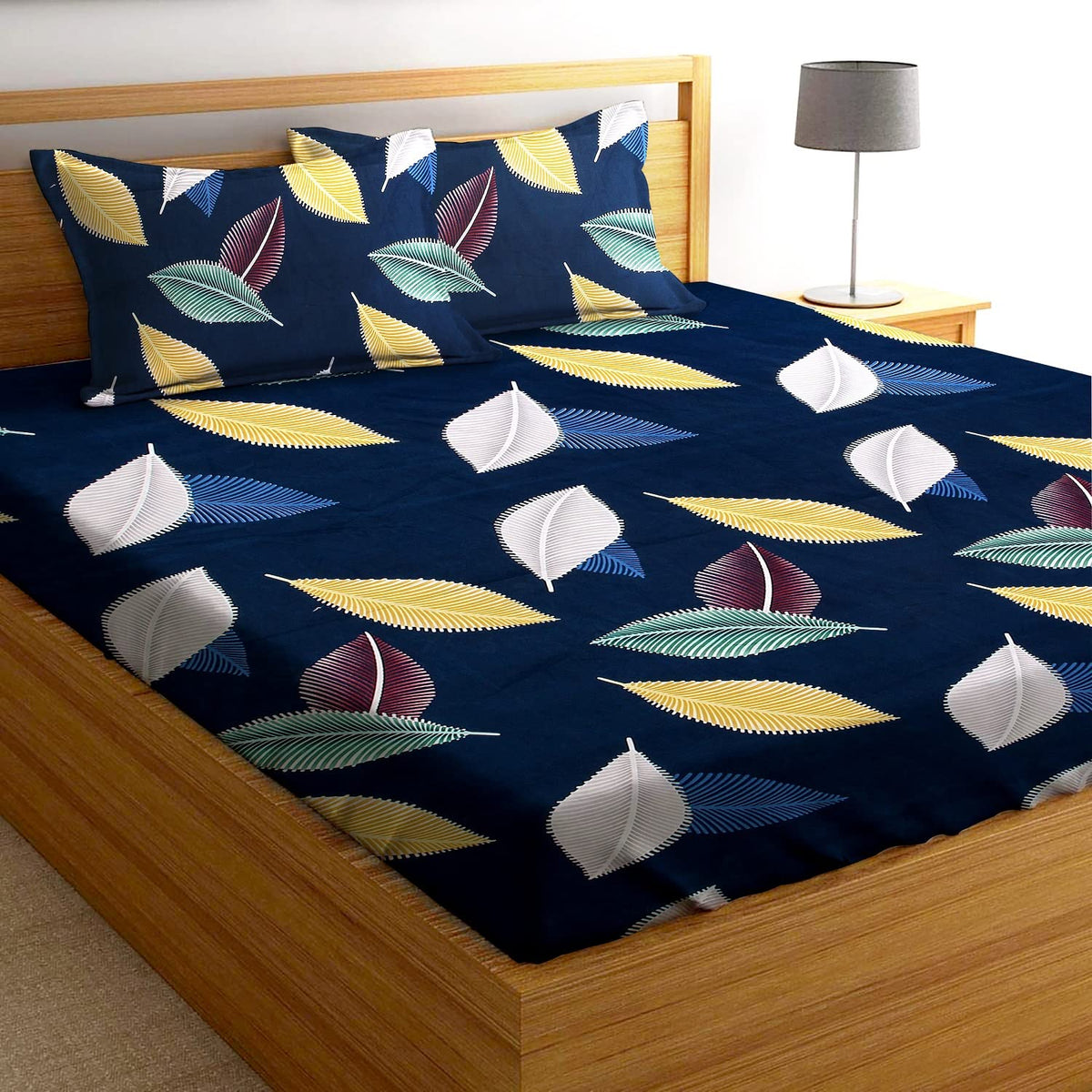 All-Around Fitted Elastic Cotton Double Queen Bedsheet with 2 Pillow Covers | 360 Thread Count | 72 x 72 Inches | Superfine Botanical Print | Fits 6–7 Inch Mattress OUCH CART