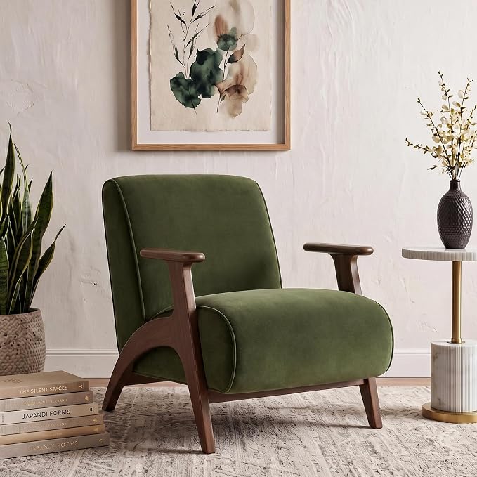 Deep Olive Velvet Lounge Chair | Modern Upholstered Accent Chair for Living Room OUCH CART