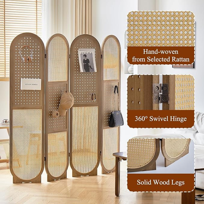 Foldable Wooden Privacy Partition with Storage & Display Design