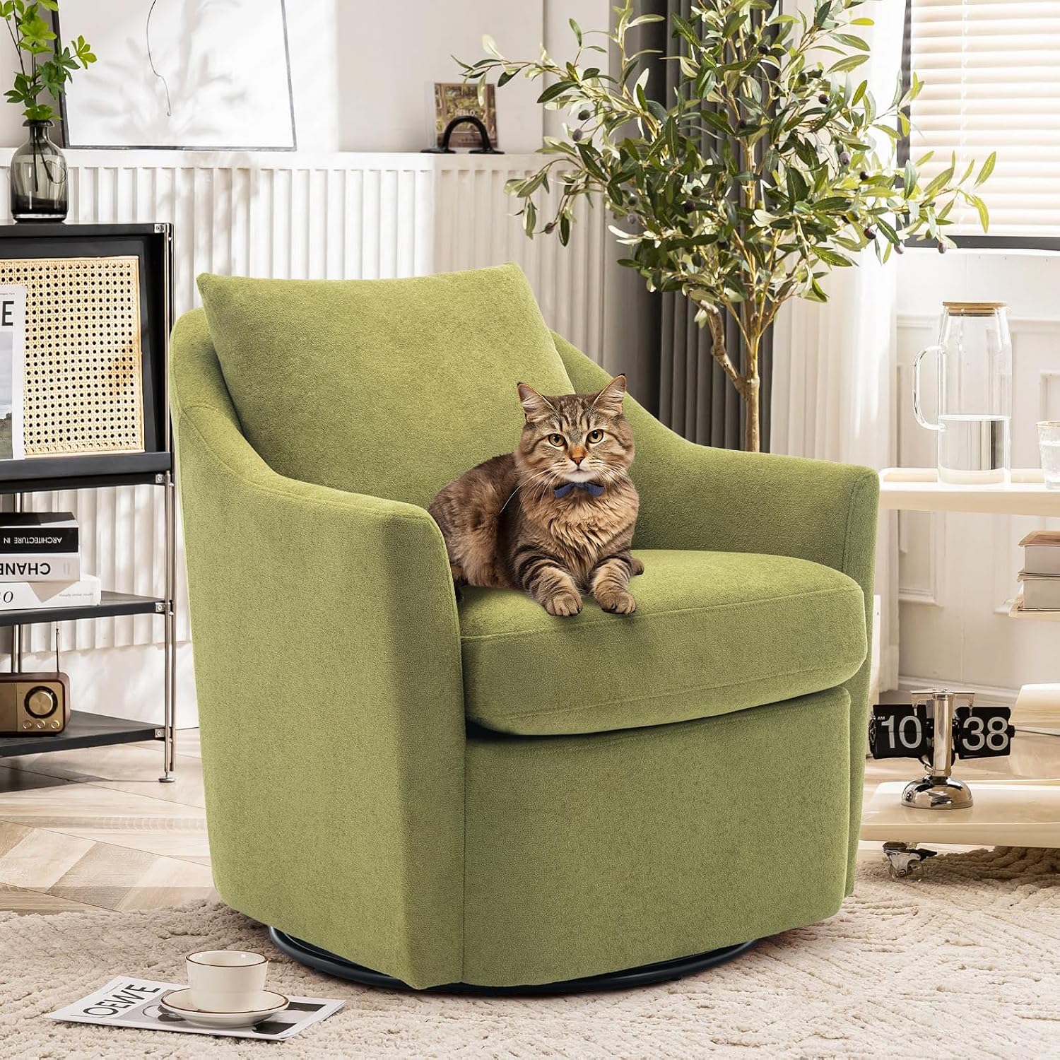 Upholstered Barrel Armchair with Metal Base for Living Room & Bedroom