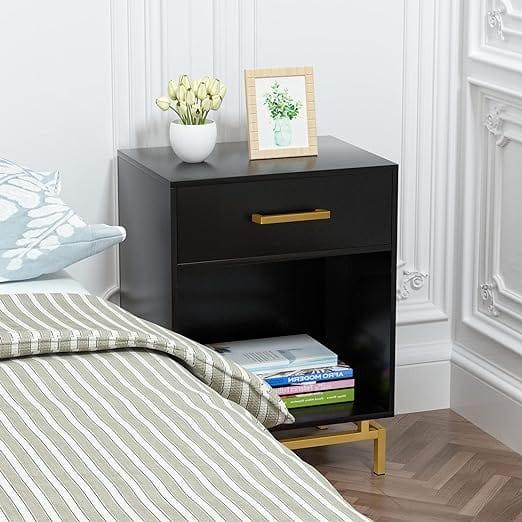 Ryan Wood Nightstand, 25" H Mid Century Modern Nightstand Bedside Table with Drawer for Bedroom Living Room , - Ouch Cart