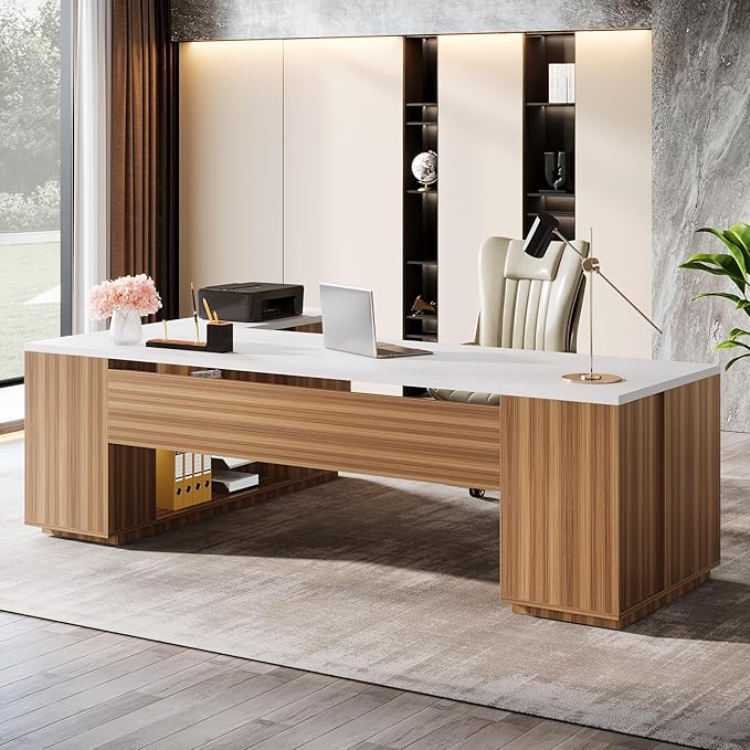 Ouch Cart Large L-Shaped Executive Office Desk with Storage