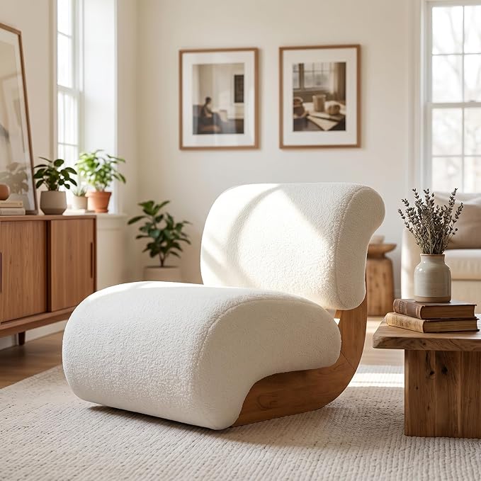 Ouch Cart Modern Upholstered Lounge Chair with Curved Wooden Frame | Cozy Accent Chair