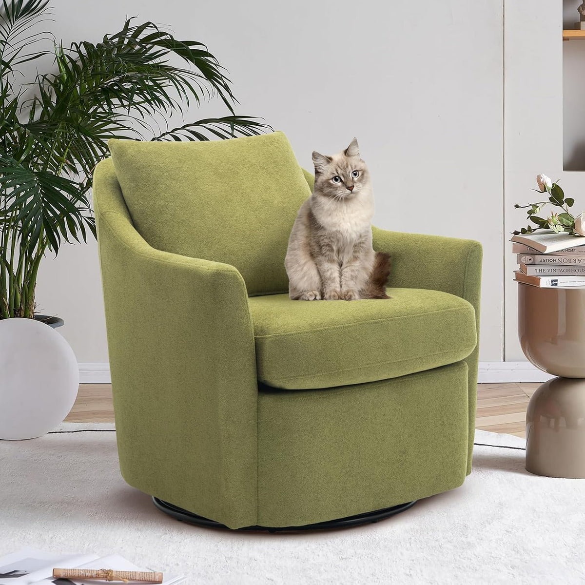 Upholstered Barrel Armchair with Metal Base for Living Room & Bedroom OUCH CART