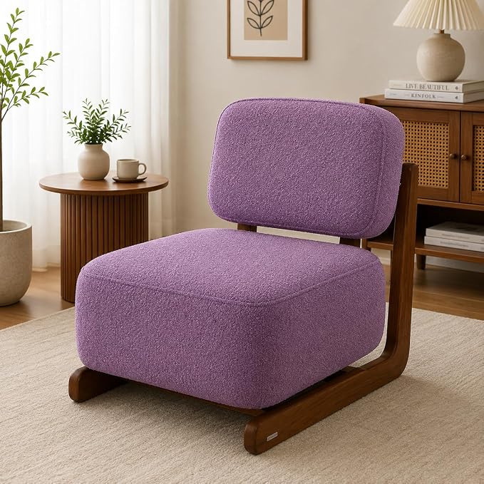 Ouch Cart Modern Cream Bouclé Lounge Chair with Wooden Frame | Cozy Accent Chair Ouch Cart