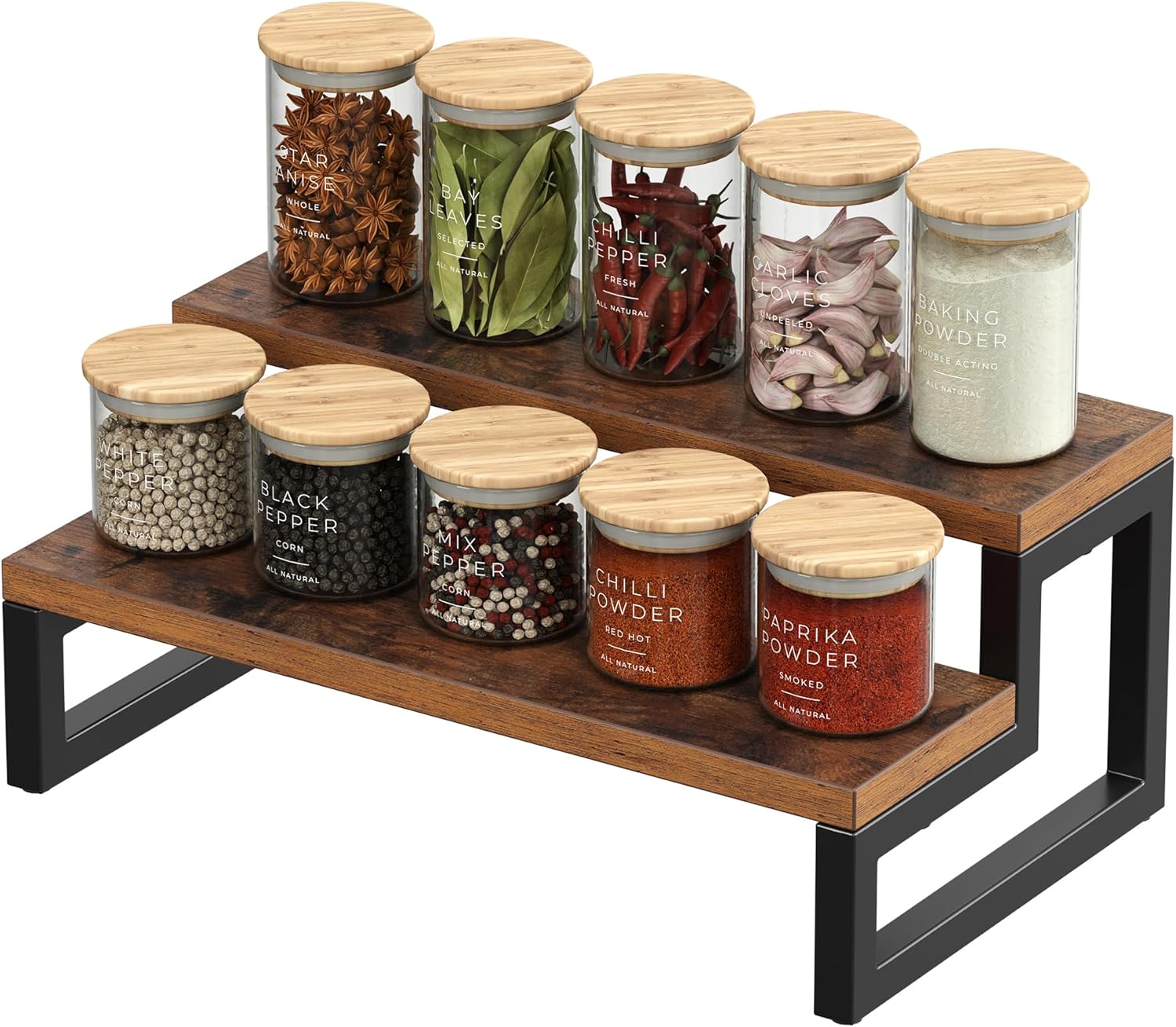 Rustic 3-Tier Spice Rack Display Stand – Countertop & Pantry Organizer for Kitchen Storage, Vintage Finish
