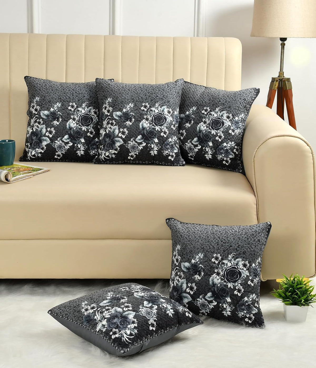 Fairy Tale 3D Printed Velvet Cushion Covers, 16 x 16 Inch, Multicolour, Set of 5 OUCH CART