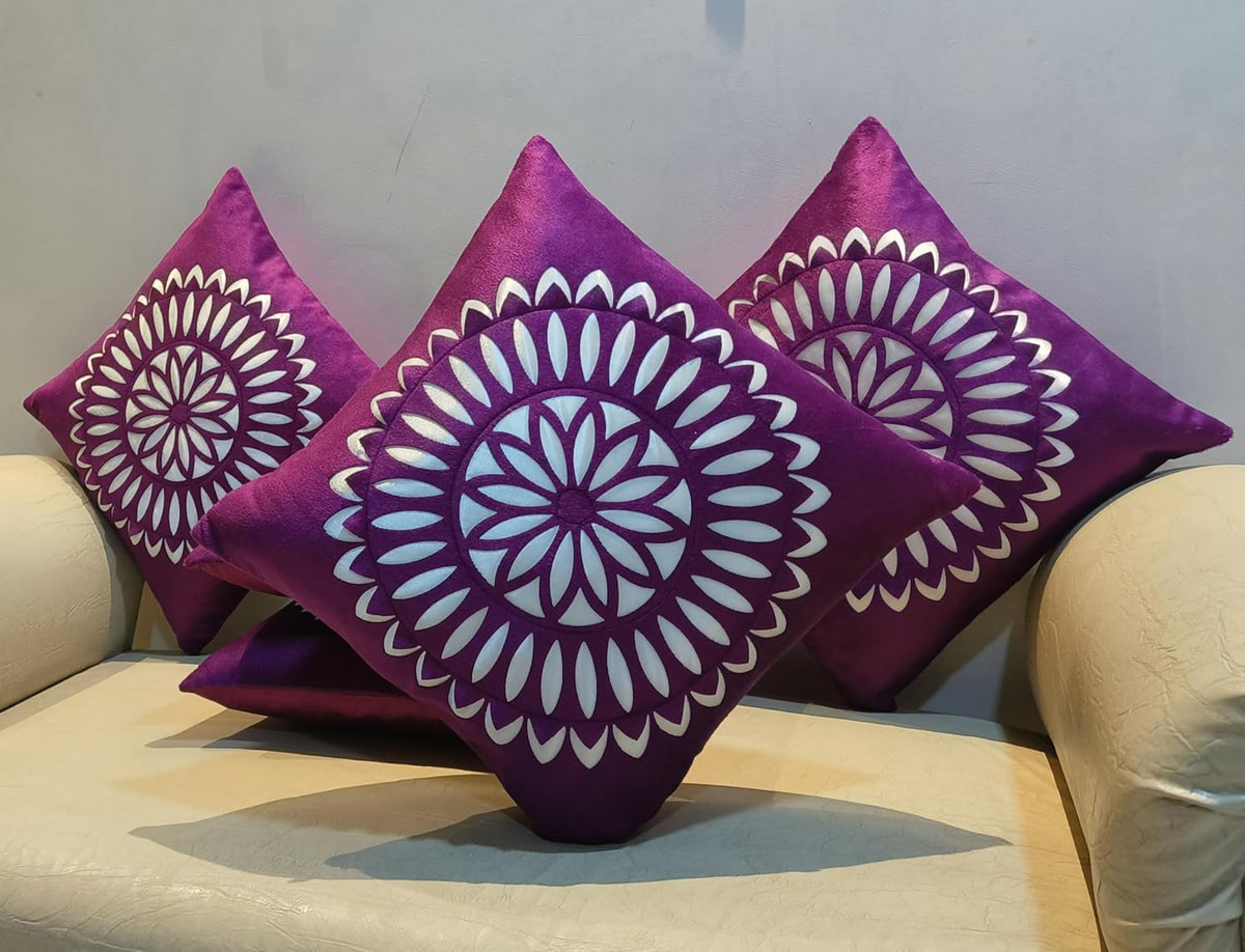 Floral Cushion Covers Set of 5, 16 x 16 Inch Velvet Square Covers for Sofa & Bedroom OUCH CART