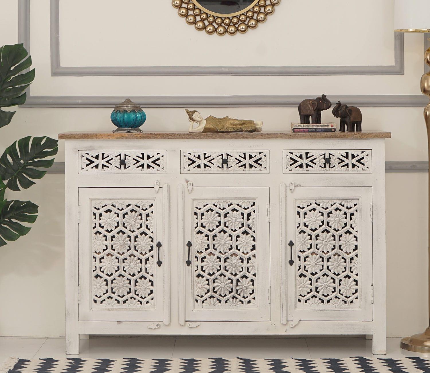 Joyce 3 Door Cabinets and Sideboard (White Finish) - Ouch Cart