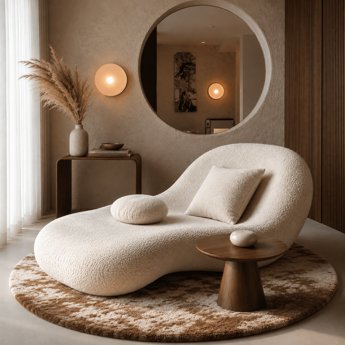 Modern Curved Chaise Lounge Sofa – Plush Upholstered Accent Couch for Living Room OUCH CART