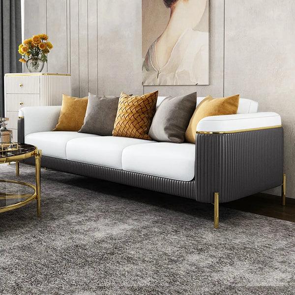 Nappa Leather Upholstered 3-Seater Sofa Pillow Included - Ouch Cart