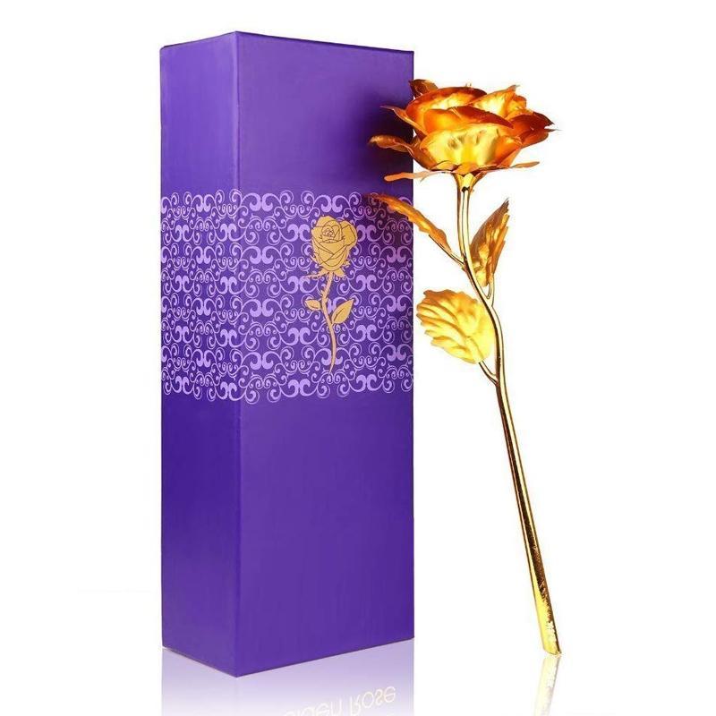 879 24k Artificial Golden Rosegold Red Rose With Gift Box (10 Inches) Wukusy