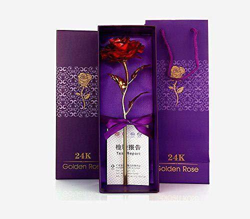 879 24k Artificial Golden Rosegold Red Rose With Gift Box (10 Inches) Wukusy