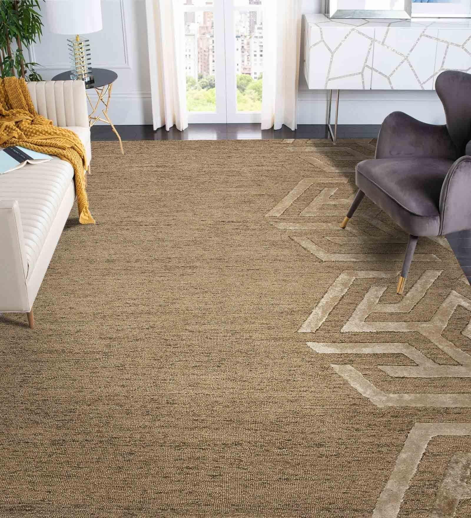 BROWN Wool & Viscose Canyan 8x10 Feet Hand-Tufted Carpet - Rug - Ouch Cart